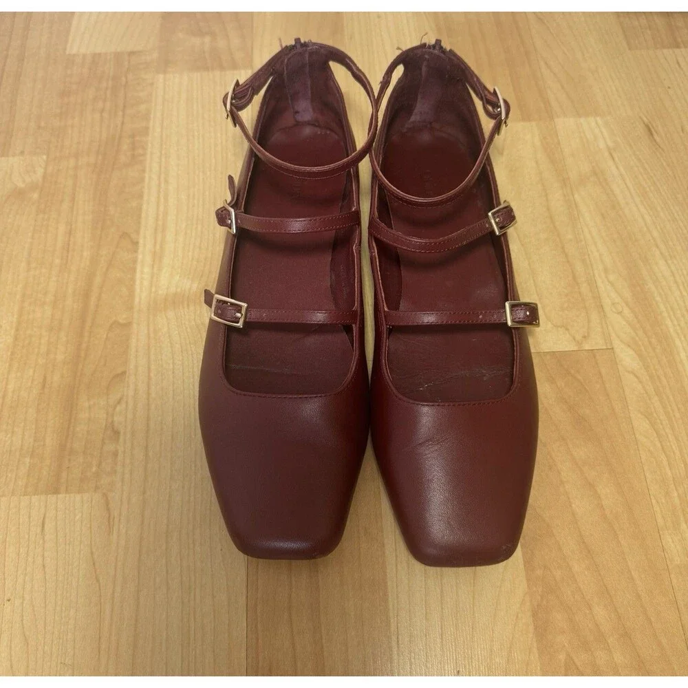 Quince Italian Leather Strappy Ballet Flat Shoes Size 7 Merlot